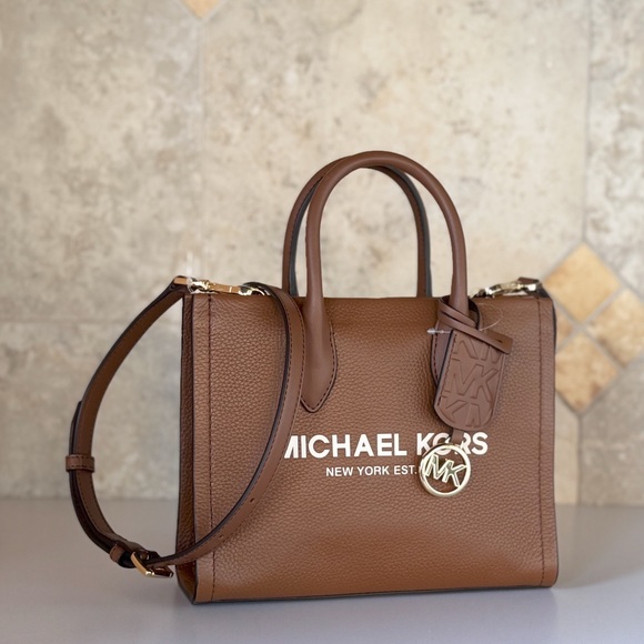 Michael Kors Mirella Small Shopper Tote Shoulder Bag Brown Luggage - Picture 4 of 15